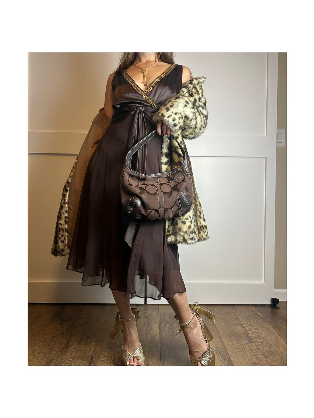 signature by robbie bee silk babydoll dress chocolate brown size 12